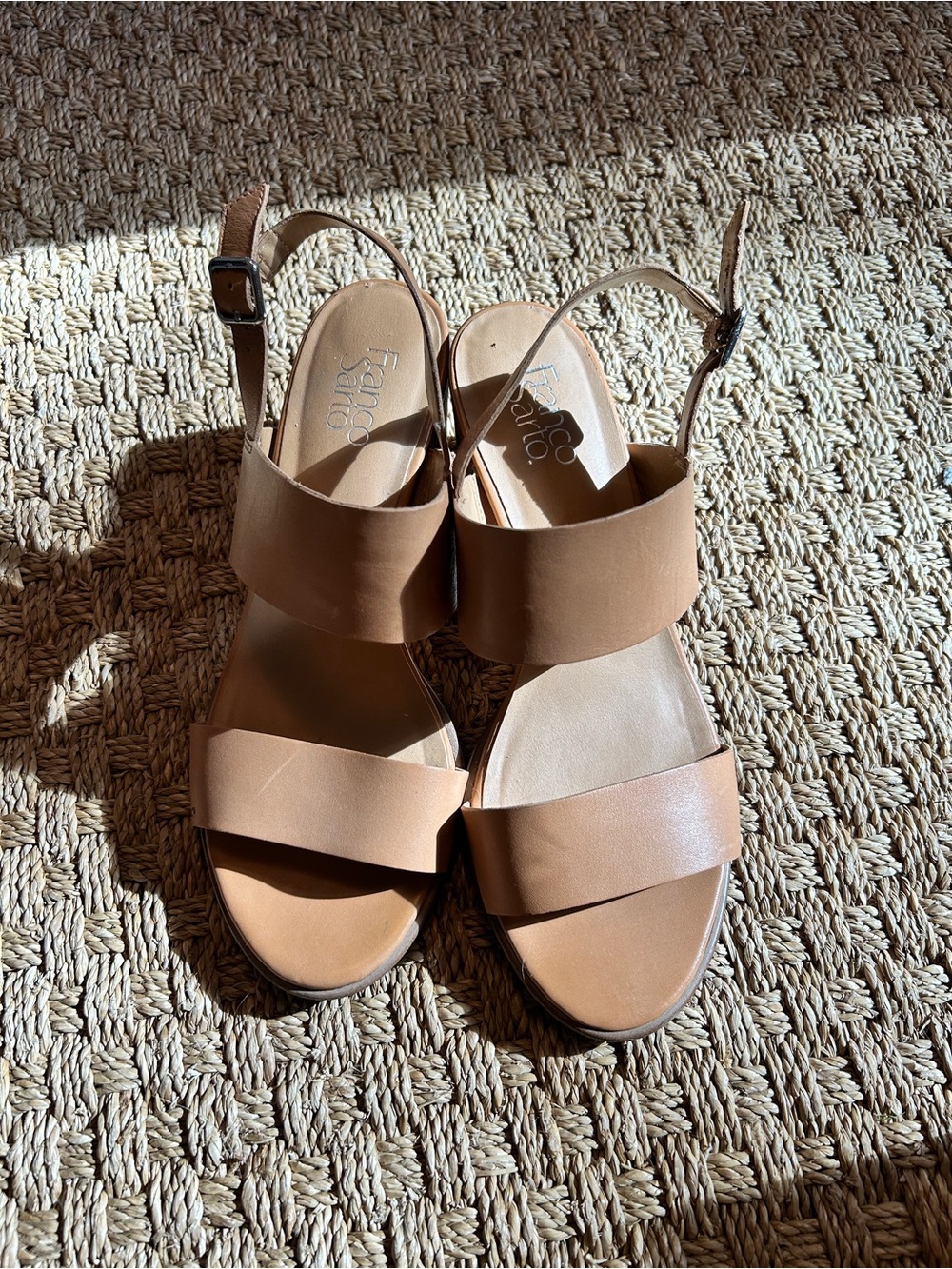 Franco Sarto Nude Tan Leather Double-Band Slingback Sandals